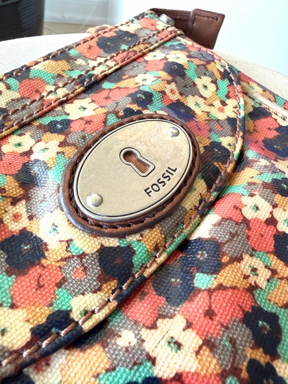 Fossil Floral Coated Canvas Crossbody Bag Small Boho Adjustable Strap - Picture 2 of 10